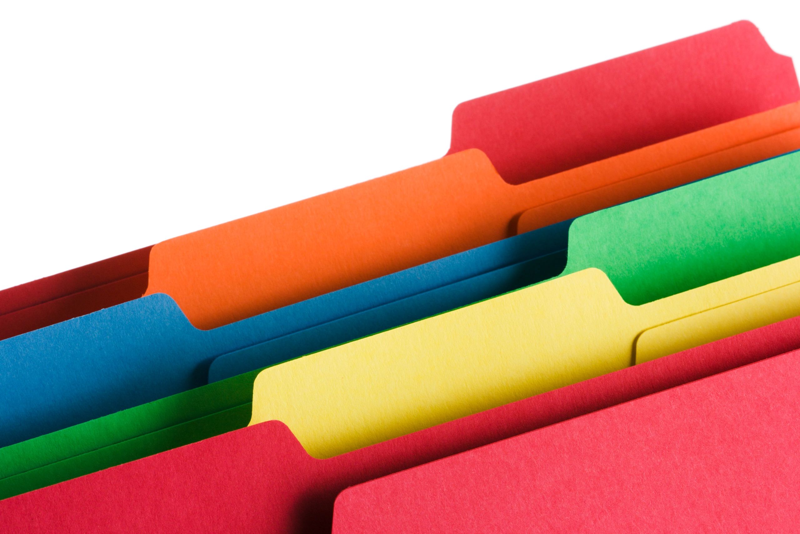 Color office folders representing polypropylene product variety